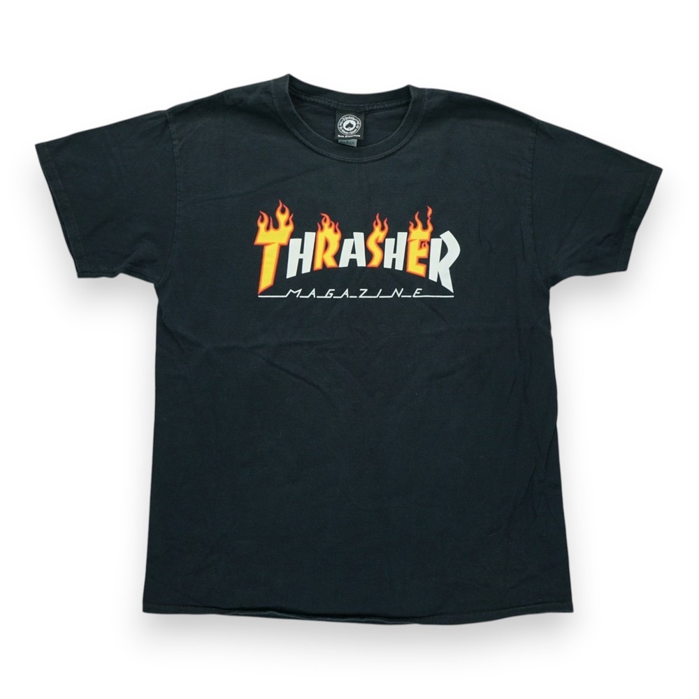Thrasher Magazine Mens Crewneck Shirt Large Black Short Sleeve Skate Fire